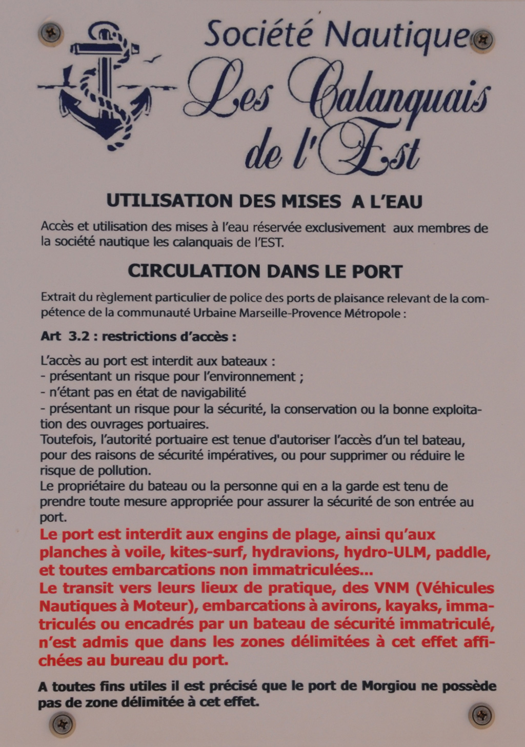 Réglementation du port